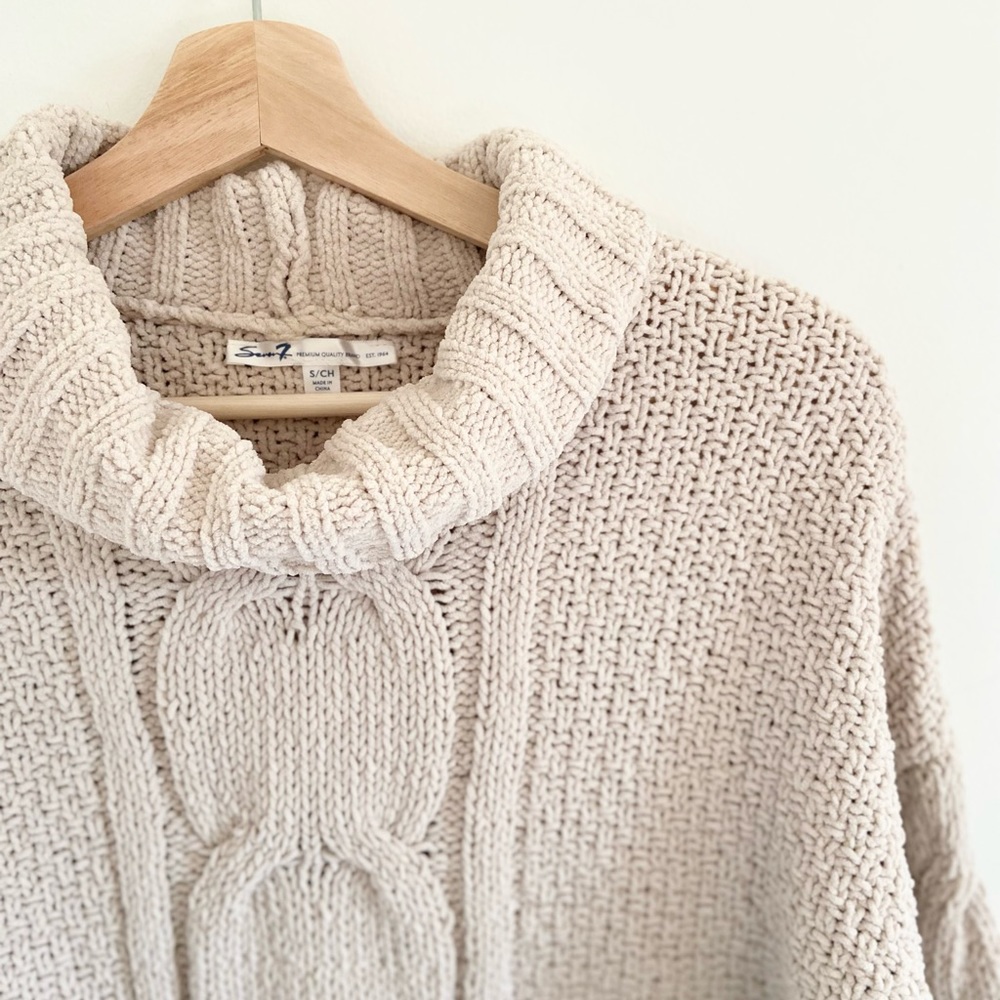 Seven7 Cable Knit Cowl Neck Sweater in Sandshell size S